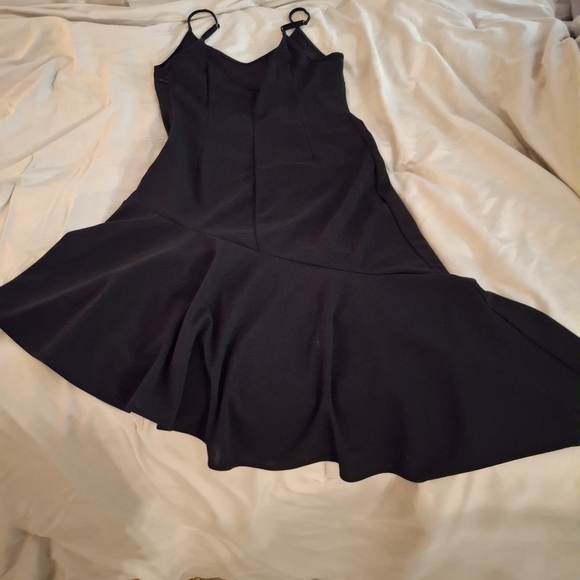 CMC2005 Women's Black Asymmetrical Slip Dress with Spaghetti Straps - Picture 5 of 11